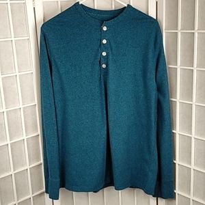 Merona Men's Long‎ Sleeve Henley Shirt Aqua Heathered Size L